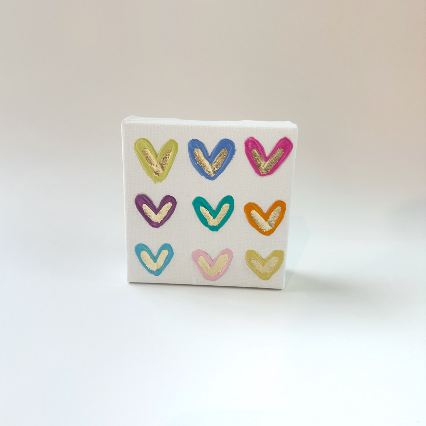 4x4 Canvas - Painted Colorful Hearts