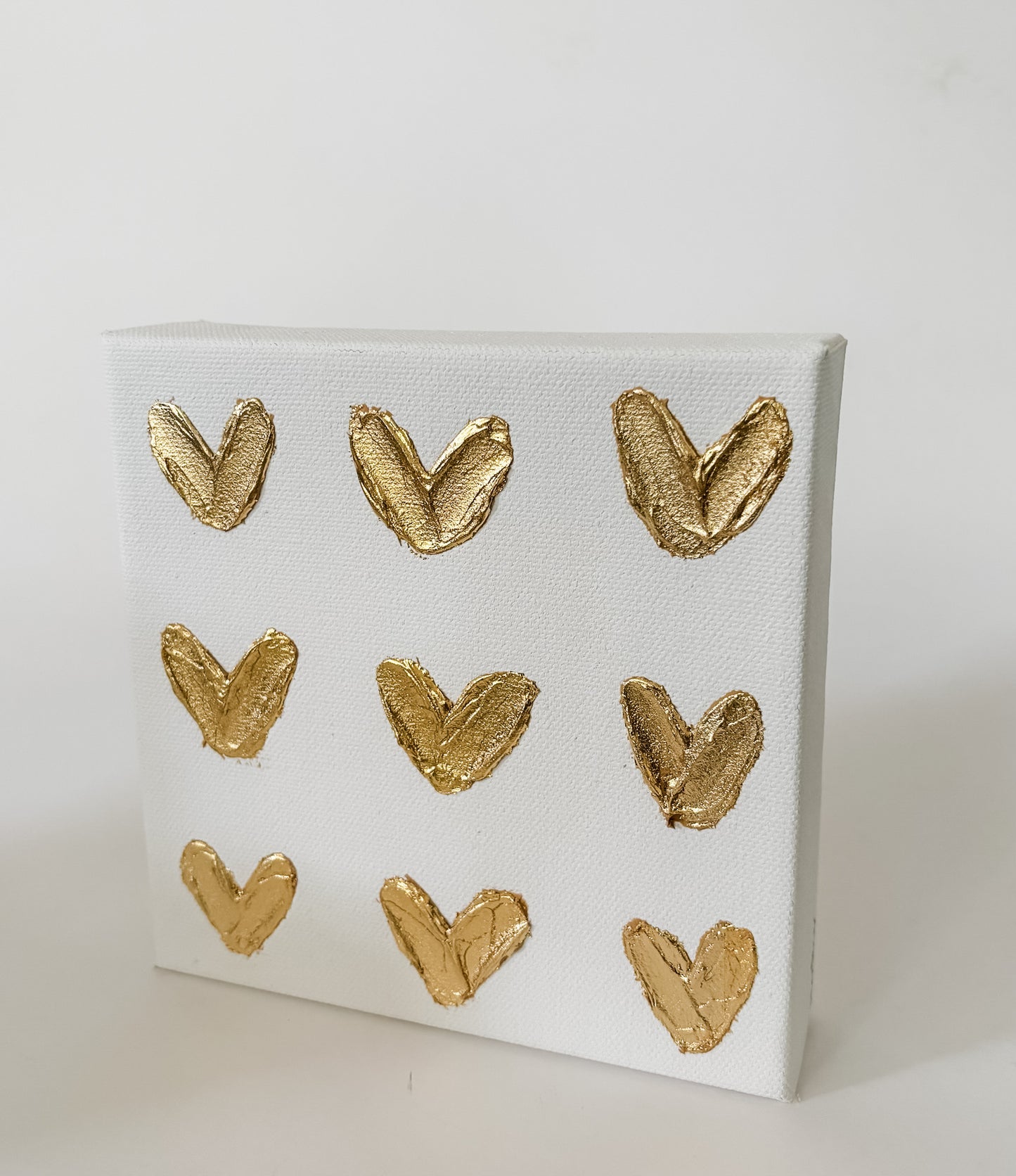 6x6 Canvas - 9 Gold Painted Hearts