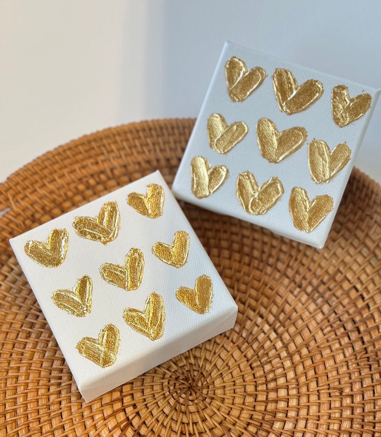 4x4 Canvas - 9 Gold Painted Hearts