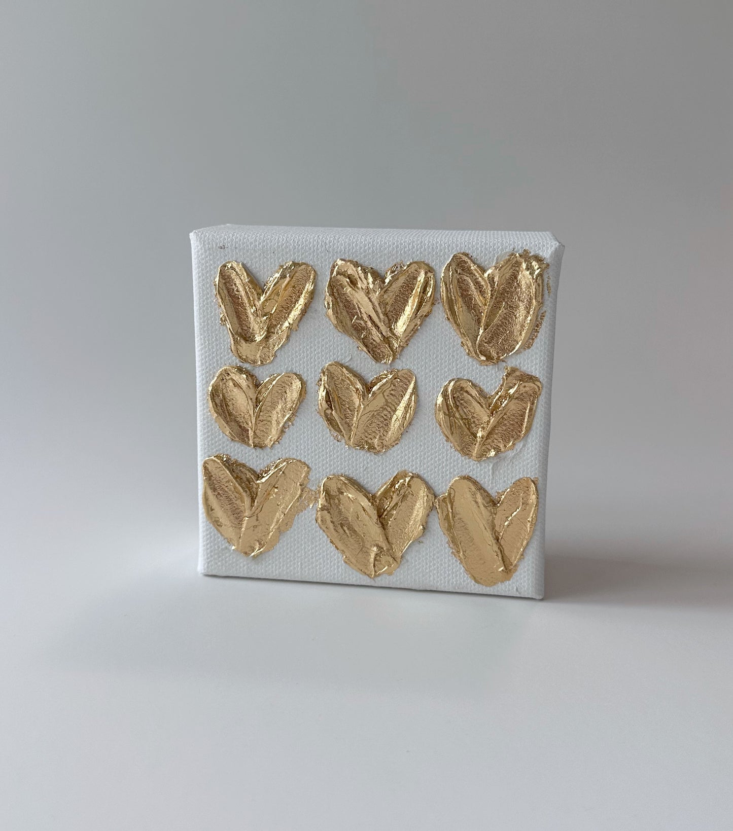 4x4 Canvas - 9 Gold Painted Hearts