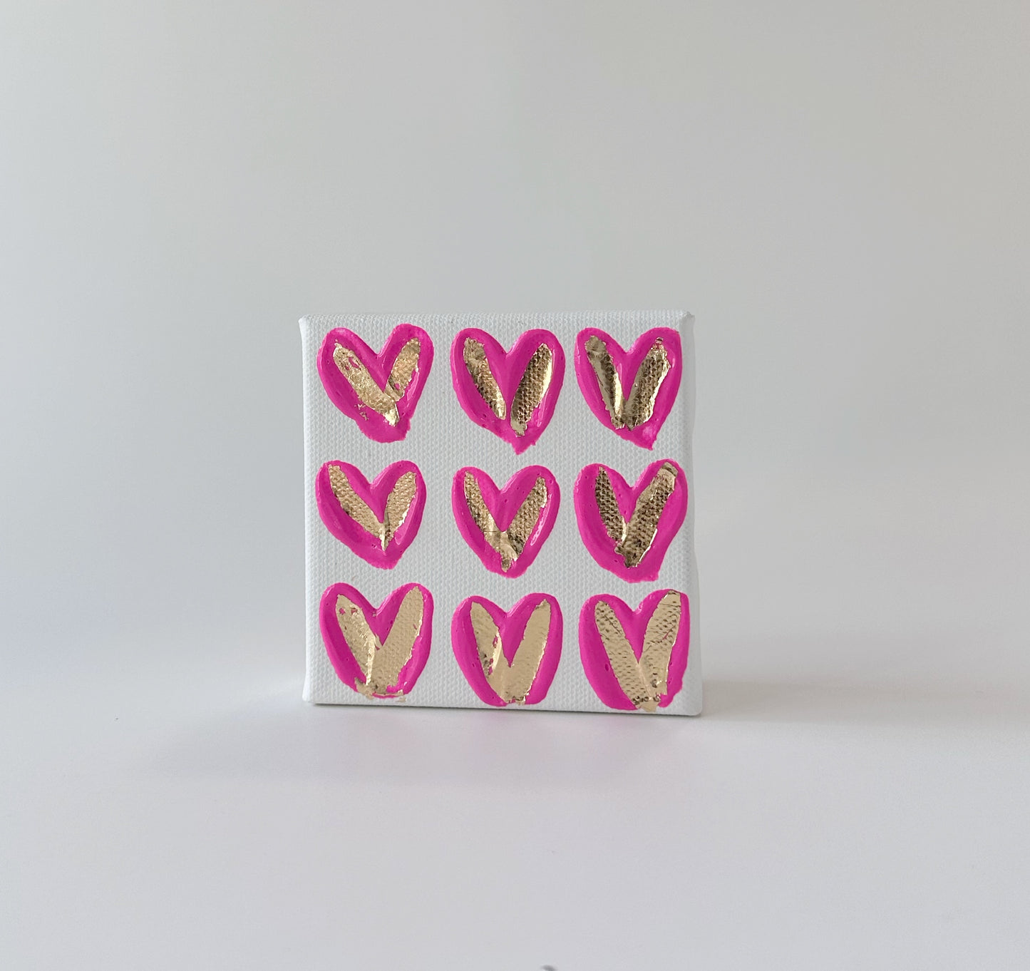 4x4 Canvas - Painted Pink & Gold Hearts