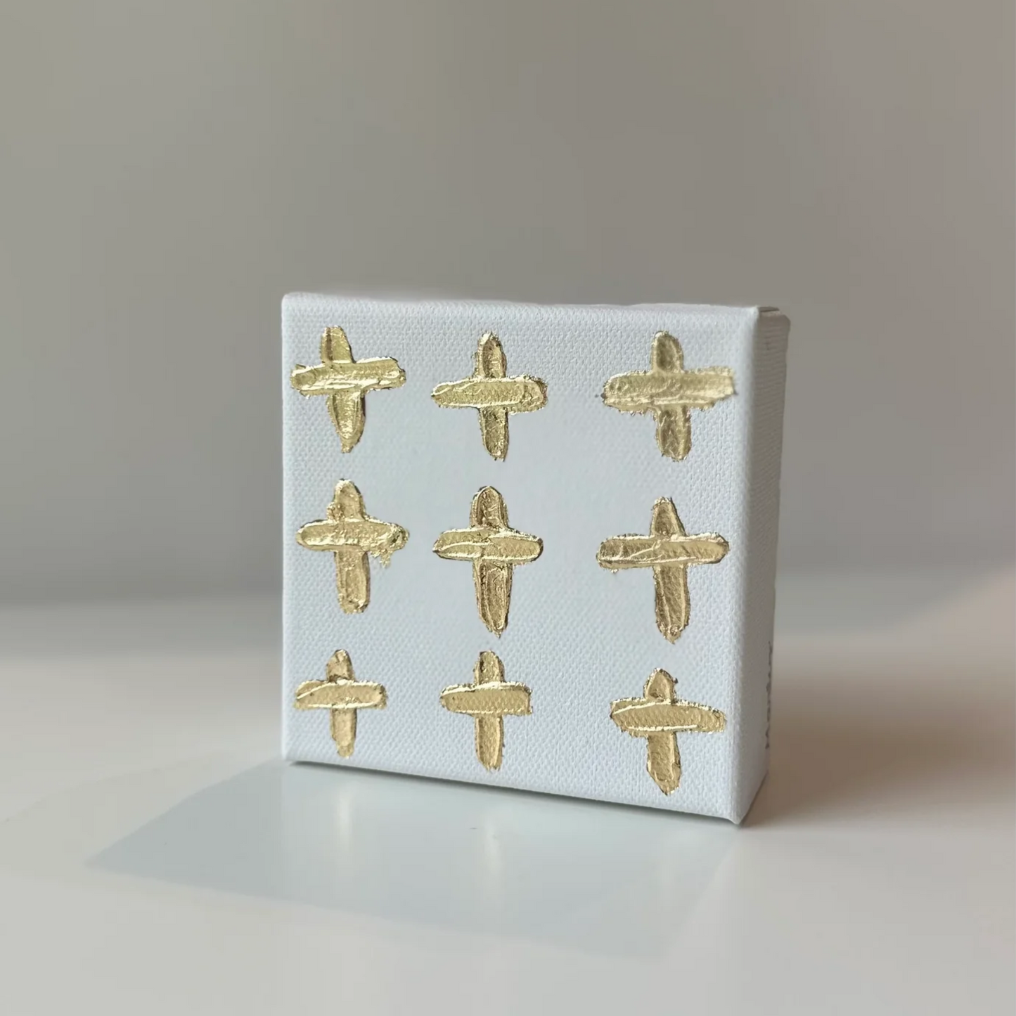 4x4 Canvas - 9 Gold Painted Crosses