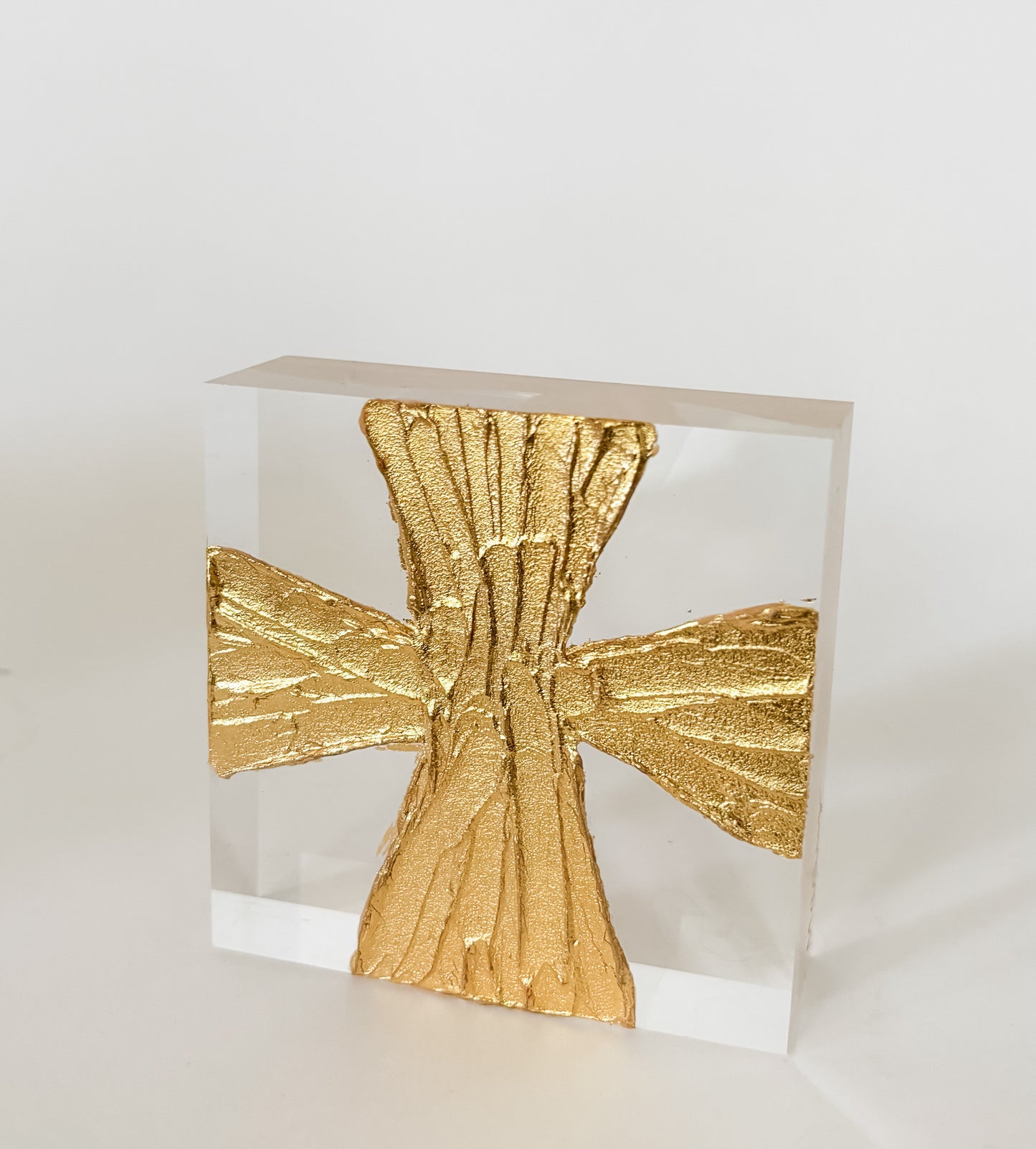 Wide Gold Cross on 3x3 Acrylic Block