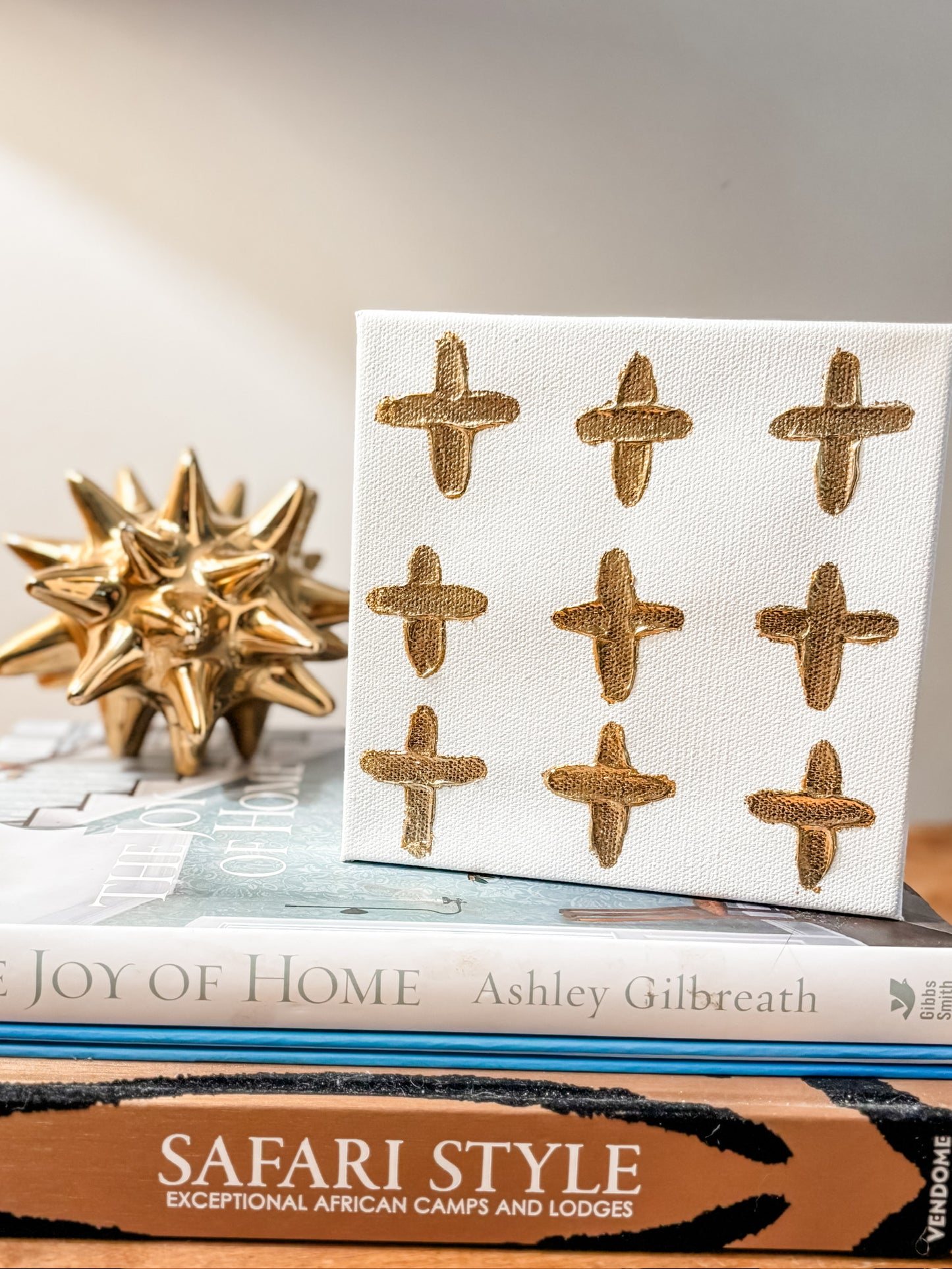 6x6 Canvas - 9 Gold Painted Crosses