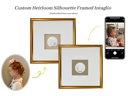 Custom Silhouette Intaglio – 12x12 Framed Artwork | Personalized Child Profile Keepsake | Handmade Wall Art | Intaglio | Gift