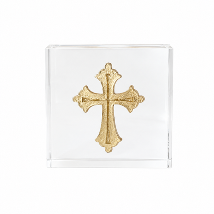 4x4 Gold Cross Intaglio Acrylic