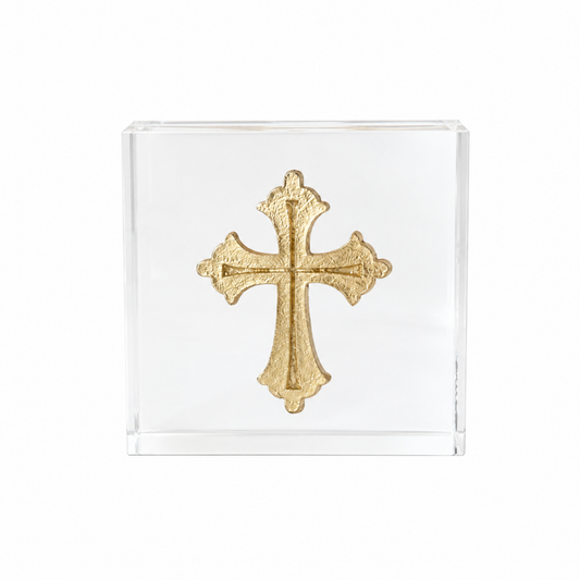 4x4 Gold Cross Intaglio Acrylic