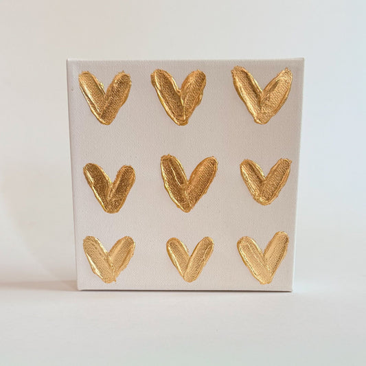 6x6 9 Gold Hearts Canvas
