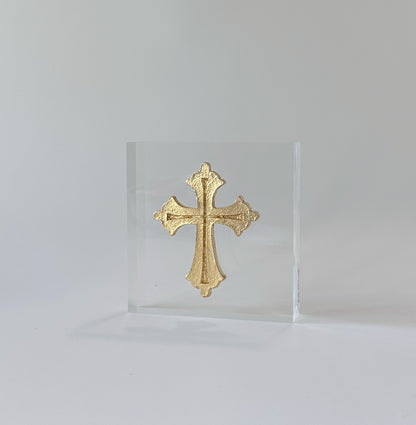 4x4 Gold Cross Intaglio Acrylic