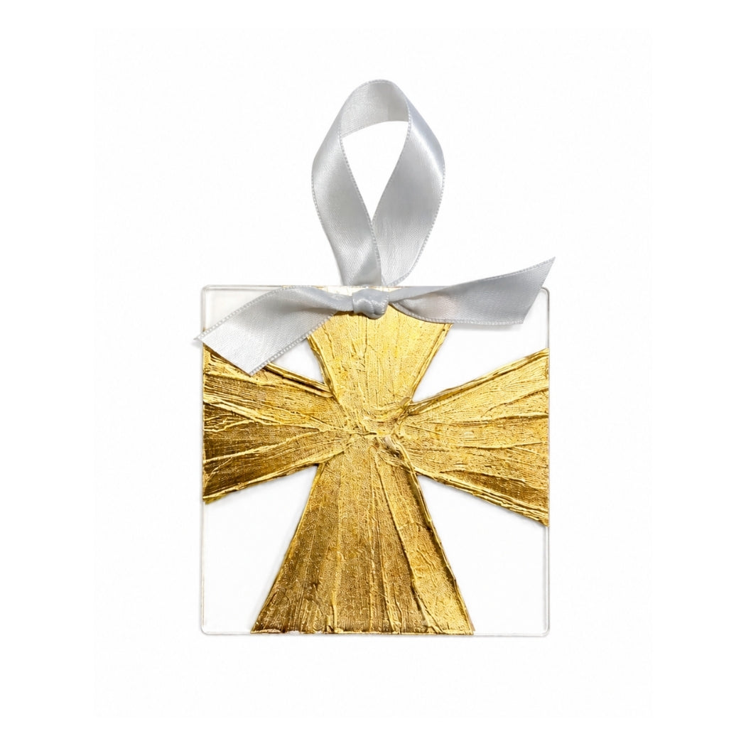 Gold Leaf Cross Acrylic Ornament
