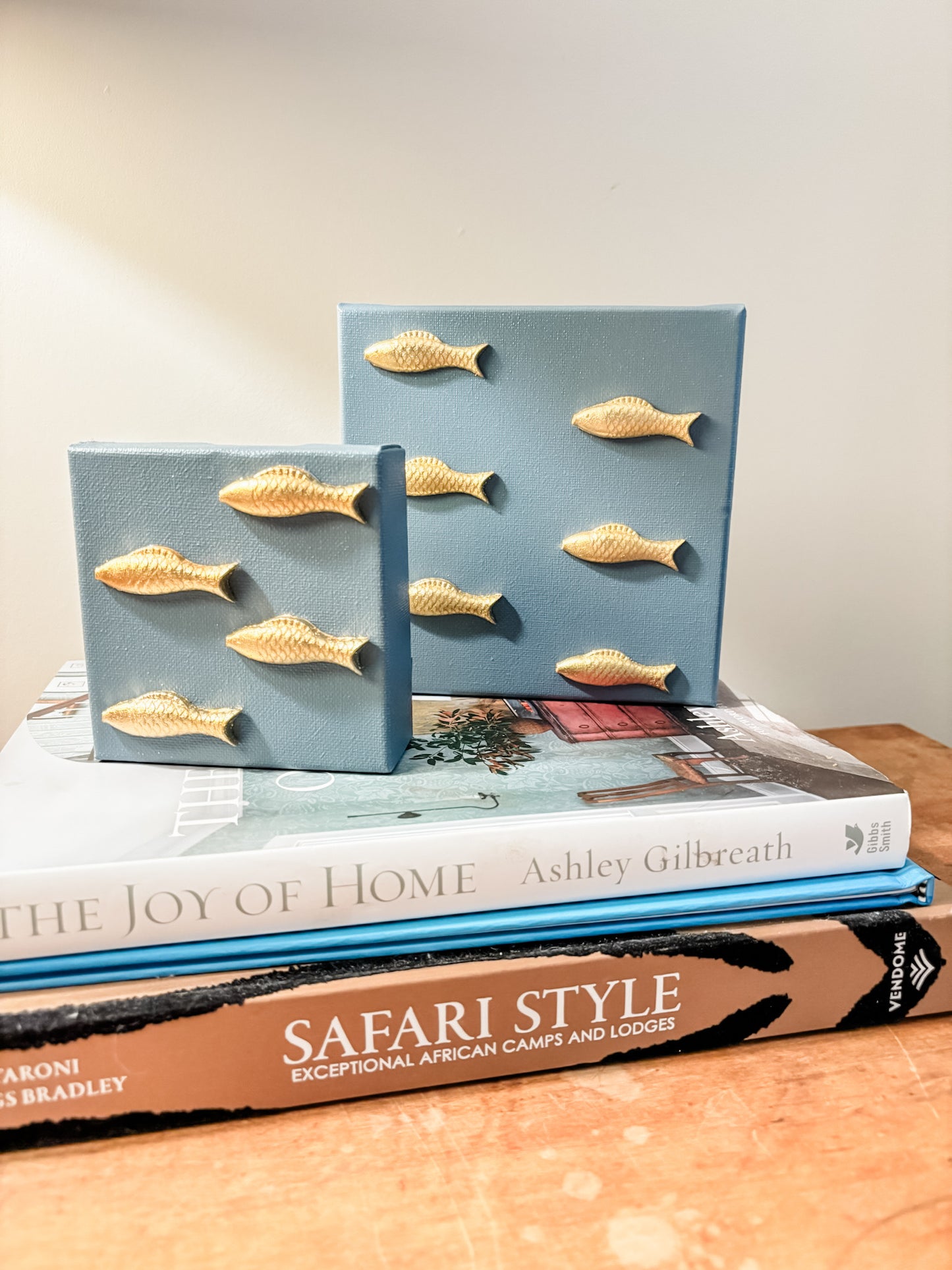 6x6 Canvas - Fishies Intaglio on Blue