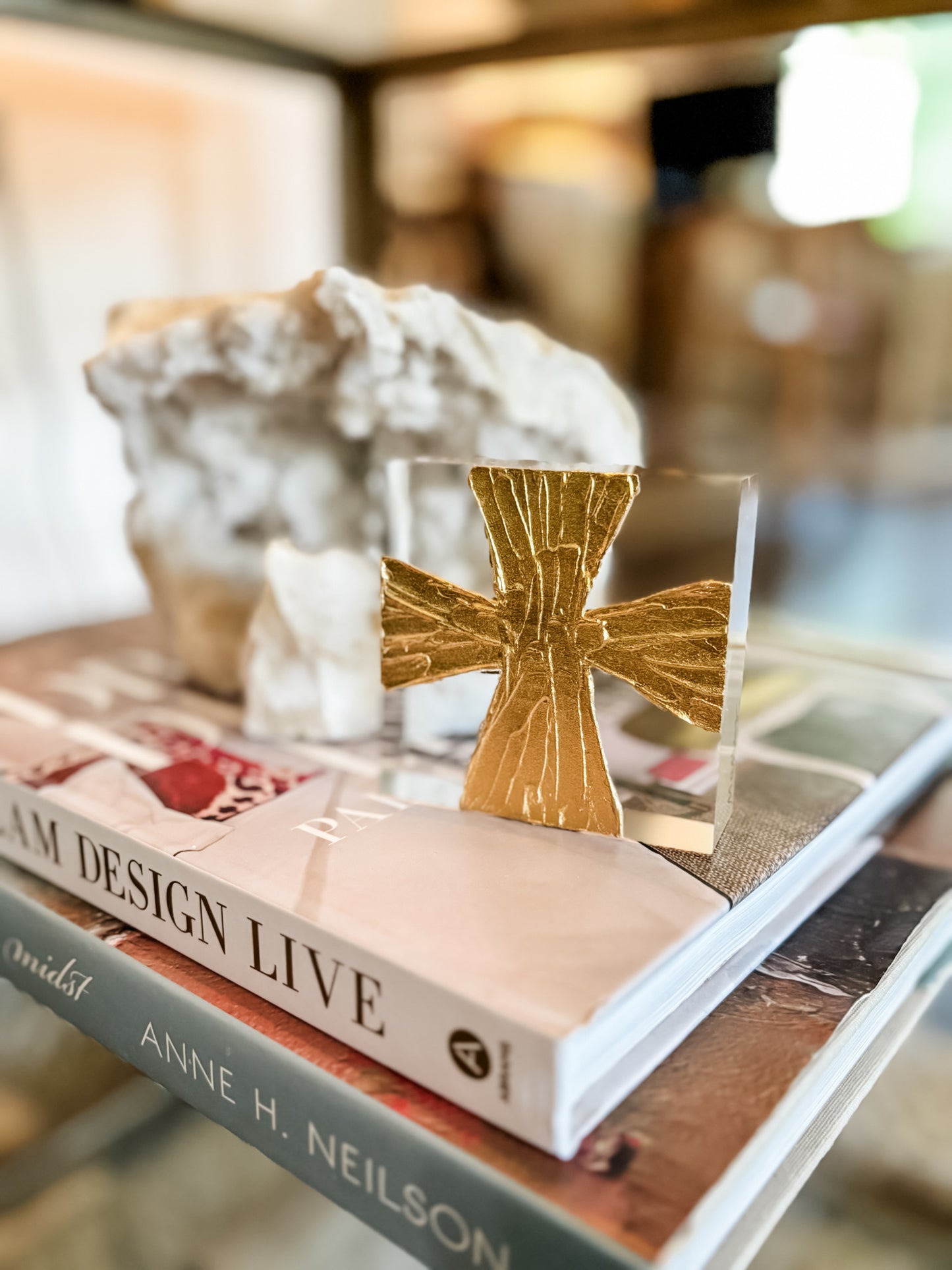 3x3 Acrylic - Wide Gold Painted Cross